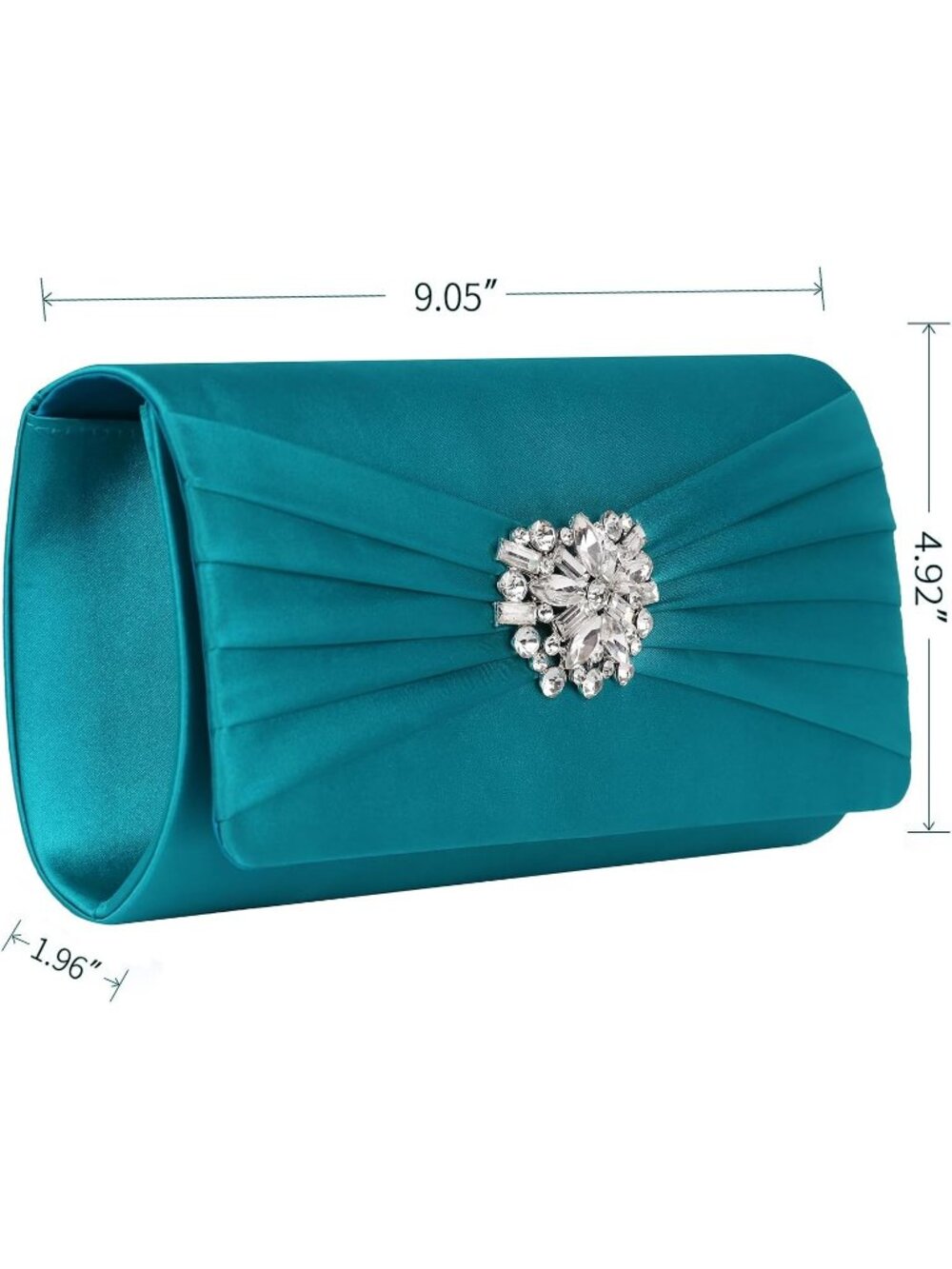 Women's Teal Satin Rhinestone Clutch Prom Detachable Chain Evening Bag - Picture 2 of 5
